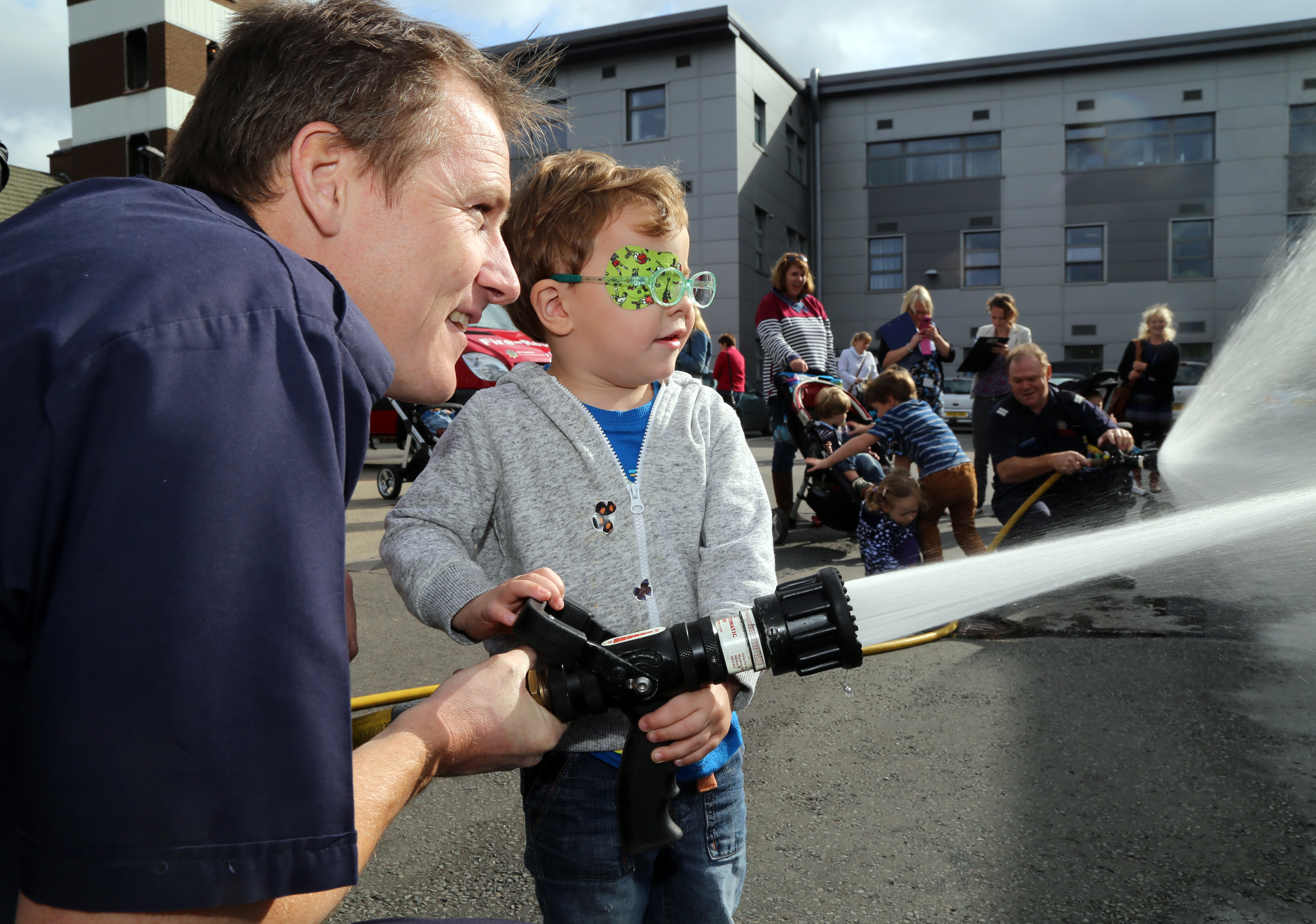 Firefighter Ben Boyd and Fynnley Murless, age 3 from Shrewsbury.