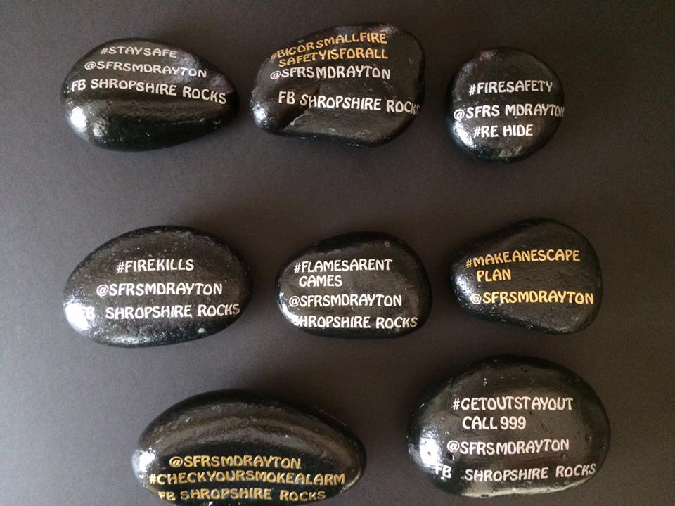 Eight fire safety messages decorated onto the rocks by Watch Manager Mark Smith