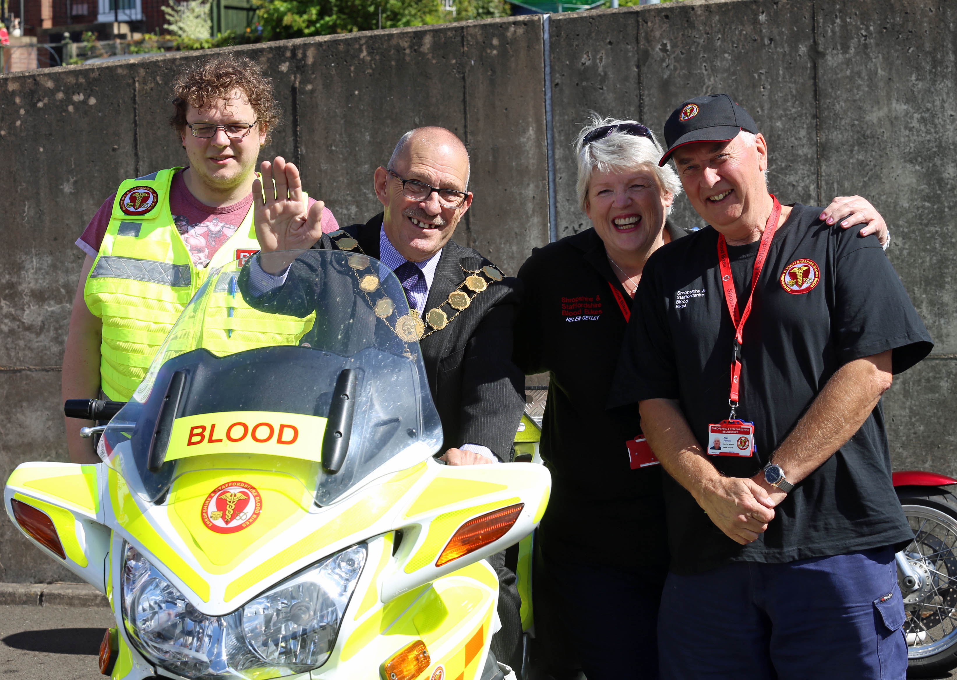The Mayor of Shrewsbury with Blood Bikes volunteers