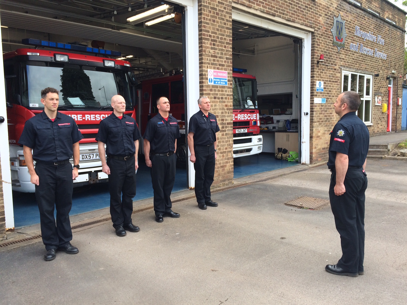Wellington firefighters’ at the Firefighters’ Memorial Day tribute at Wellington Fire Station today. Left to right Don Tennant, Stuart Ellis, Tom Knight and Ian Pugh with Watch Manager Darren Salvoni