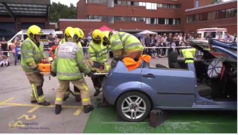 Telford mayor Councillor Stephen Reynolds volunteered to be "rescued" from a car at Telford fire station's open day on Saturday (July 8)