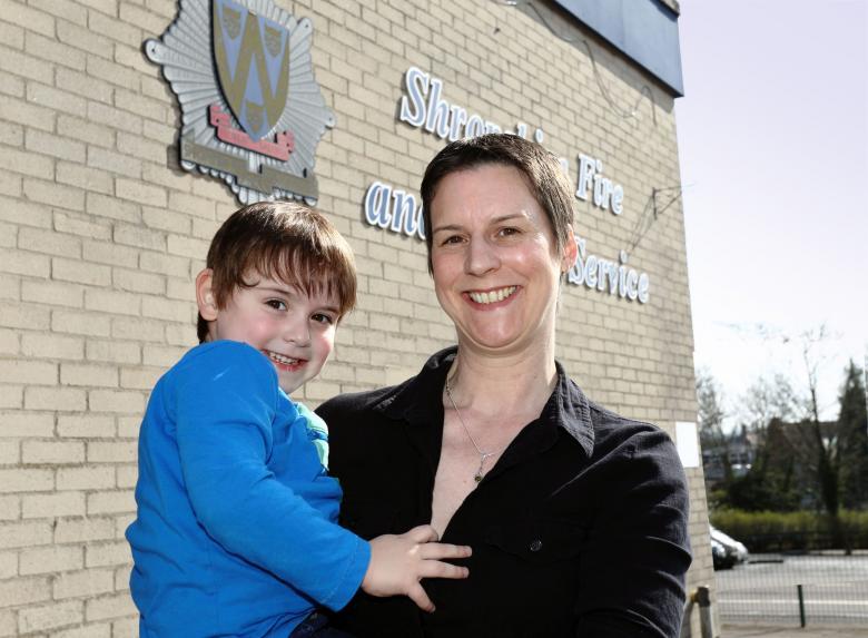 Connor (4) and mum Sam Caffrey at Bridgnorth Fire Station