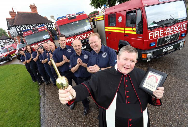 Romania here we come: The Very Reverend Canon Jonathan Mitchell with Dr Steve Worrall, Shropshire county councillor and fire authority member Malcolm Price, Wellington firefighter Craig Jackson, Telford firefighter John Pritchard, retired north Shropshire firefighter Steve Purslow with dental technician Lauraine La Fa, Merseyside firefighter Simon Radcliffe, Jean Jones and Sharon Baxter. 
