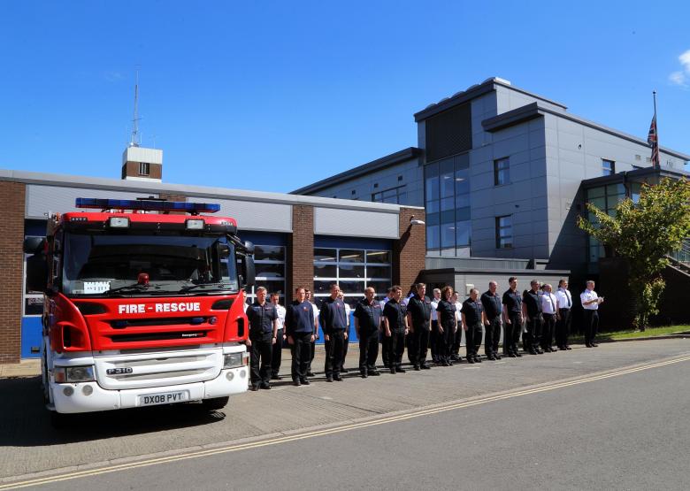 Group Manager Shaun Baker reads the Firefighters’ Prayer during the Firefighters’ Memorial Day tribute at Shrewsbury fire HQ.