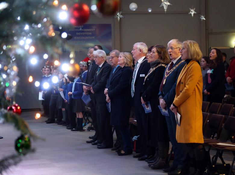 Bicton School Choir and Shropshire dignitaries join voices at the Shropshire Fire and Rescue Service's Festival of Carols