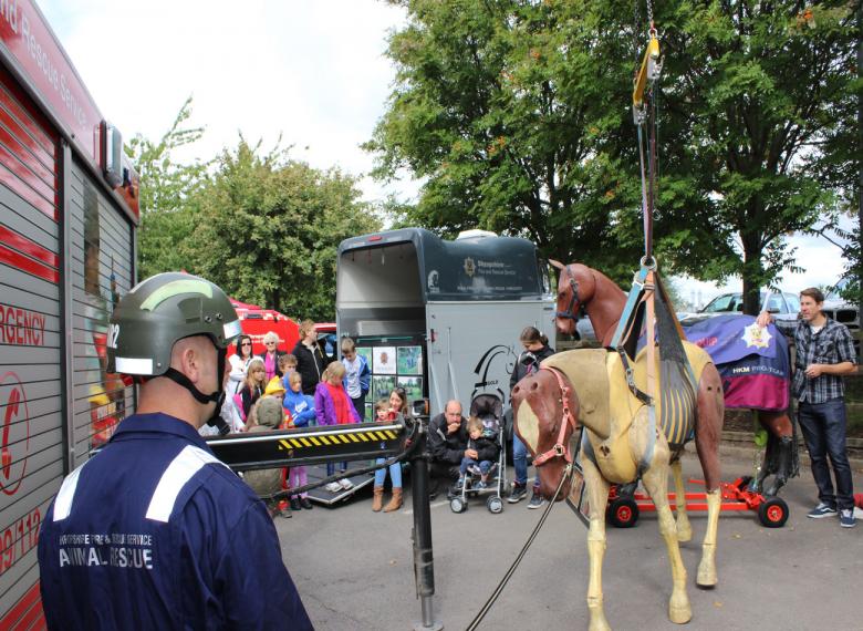 Firefighting skills will be on display at Wellington Fire Station’s open day on Saturday, August 19, including those of the animal rescue team pictured here in training with Bullseye, a dummy horse.